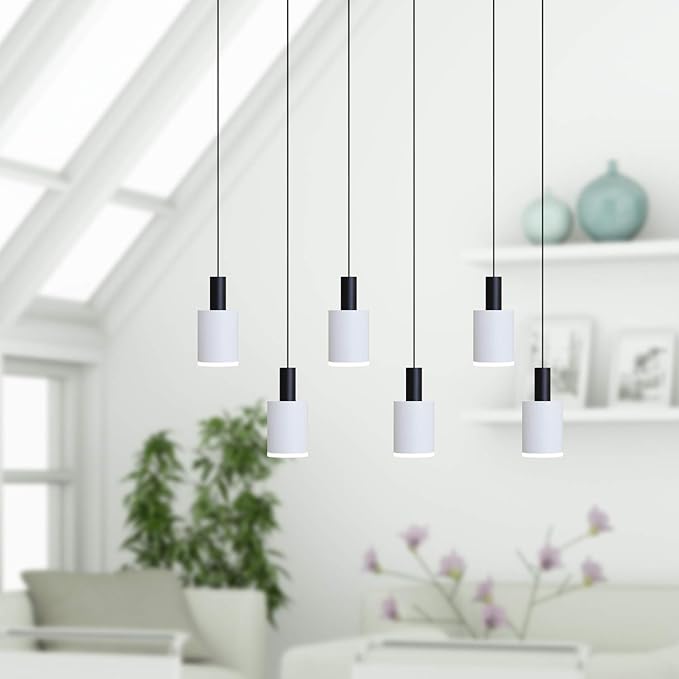Virgo 6 Mini Pendant Lighting Black-White - LED Hanging Light Fixture for Kitchen Island, Bar, Foyer - Cluster Pendants - Dimmable, Adjustable Wire, Lamp Bulb Included