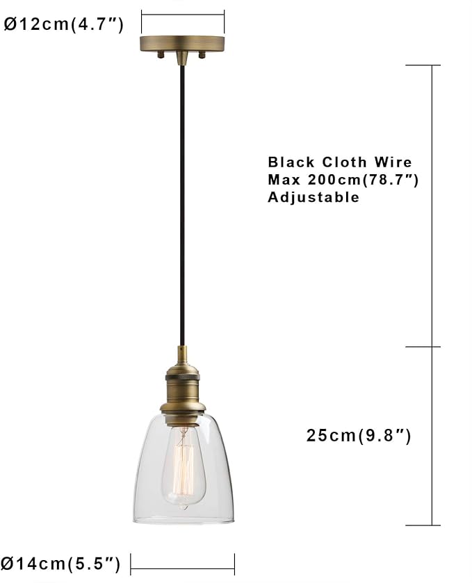 Yosoan 1-Light Vintage Edison Hanging Pendant Light, Indoor Modern Hardwired Mini Oval Cone Clear Glass Shade for Kitchen Bathroom Porch Living Room Dinning Room Office Restaurants Bar Island(Antique)
