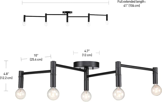 GLOBE Electric 59969 Tempo 5-Light Foldable Track Lighting, Matte Black