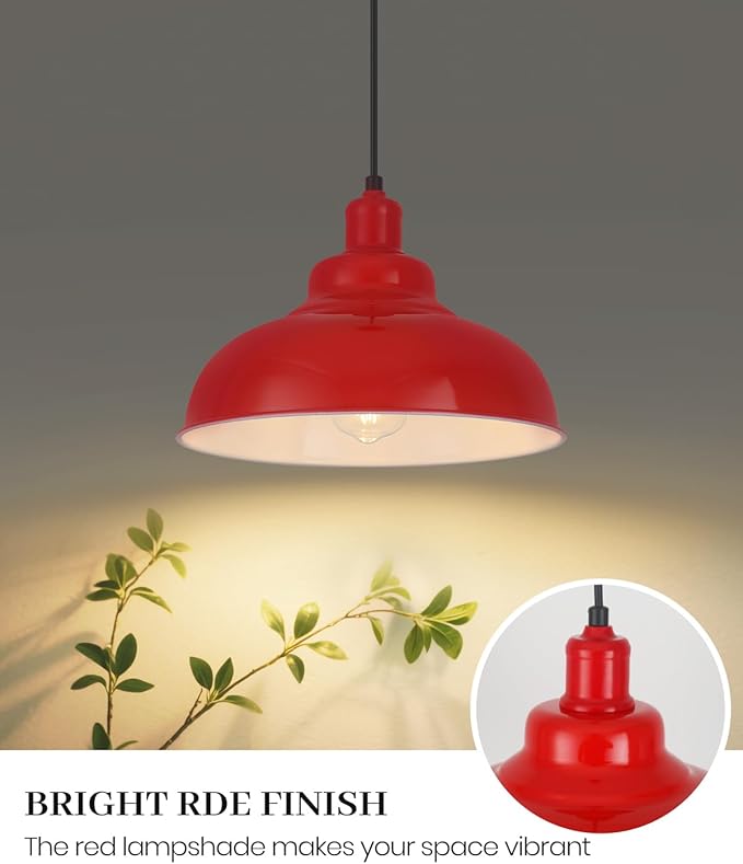 Red Farmhouse Pendant Lights, Modern Pendant Light, 11.4in Pendant Lights Kitchen Island, Adjustable Height, 2 Light Industrial Pendant Light Fixtures for Dining Room,Bedroom, Hallway