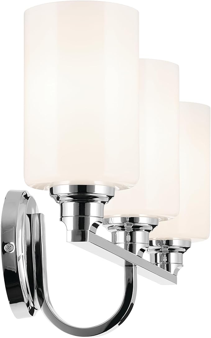 Kichler Gioe 24.25" 3-Light Bathroom Vanity Light Fixture with Opal Glass in Chrome, Damp Rated Modern Wall Mount for Mirror, Powder Room (24.25" W x 10.5" H), 55226CH