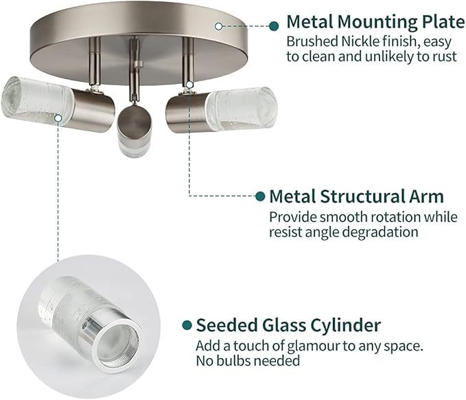 kadision 3-Light Semi Flush Mount Ceiling Light, 3 Head Directional LED Lighting Fixture for Walk-in Closet, Hallway, Foyer, Dimmable 4000K 15W BN Finish, ETL Listed