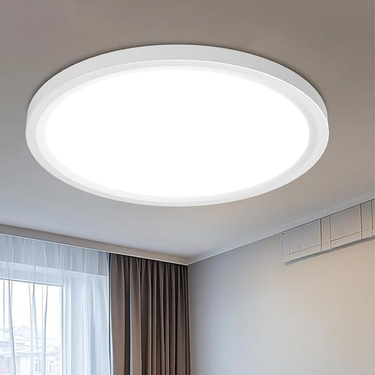 libtit 16Inch Flush Mount LED Ceiling Light Fixture, 3000K 4000K 6500K Adjustable, 36W 3600lm White Satin Round Ceiling Lamp for Bathroom Shower Hallway Kitchen, 1 Pack