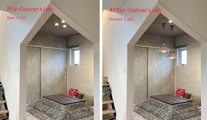 2 Pcs Ceiling Light Conversion Dimmable Pendant E26 Base Connections Metal Khaki Cone Shade Industrial Style Adjusted 3.2ft Wire Conversion Kit for E26 Spot Light