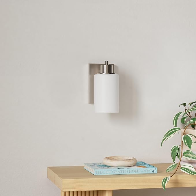 2 Pack Modern Bath Vanity Light Fixture 1-Light, Indoor Bathroom Wall Sconces for Living Room, Porch, Bedside, Brushed Nickel Finish with White Frosted Glass Shades Wall Mounted Lights