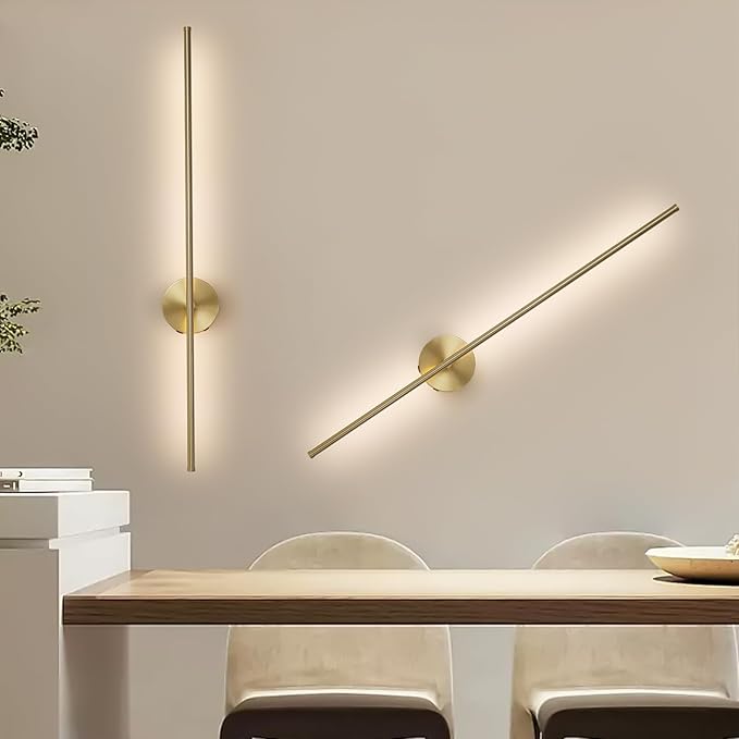 40" Gold Battery Operated Wall Sconces Set of Two Modern Rechargeable Wall Sconces with Remote Control LED Dimmable Wall Lights for Living Room Bedroom Hallway (2 Pack)