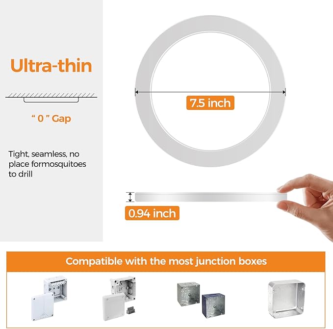 slochi 6Pack Flush Mount Ceiling Light, 7.5inch Super Slim 3000K-4000K-6500K Led Ceilings Light, Round White Ceiling Light Fixtures for Bedroom,Living Room,Kitchen,Bathroom,Hallway,Laundry