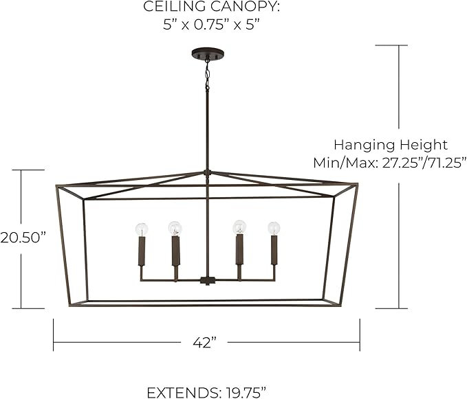 Capital Lighting 837661PN Thea Symmetrical Clear Line Island/Linear Pendant, 6-Light 360 Total Watts, 21" H x 42" W, Polished Nickel