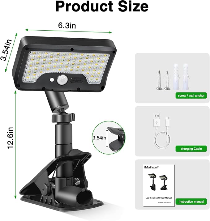 iMaihom Clip On Solar Lights Outdoor with Motion Sensor, 92 LED 600LM Solar Fence Lights, Warm/Neutral/Cool White, 360° Adjustable, IP65 Waterproof Security Light for Deck, Gutter, Porch (1, Brown)