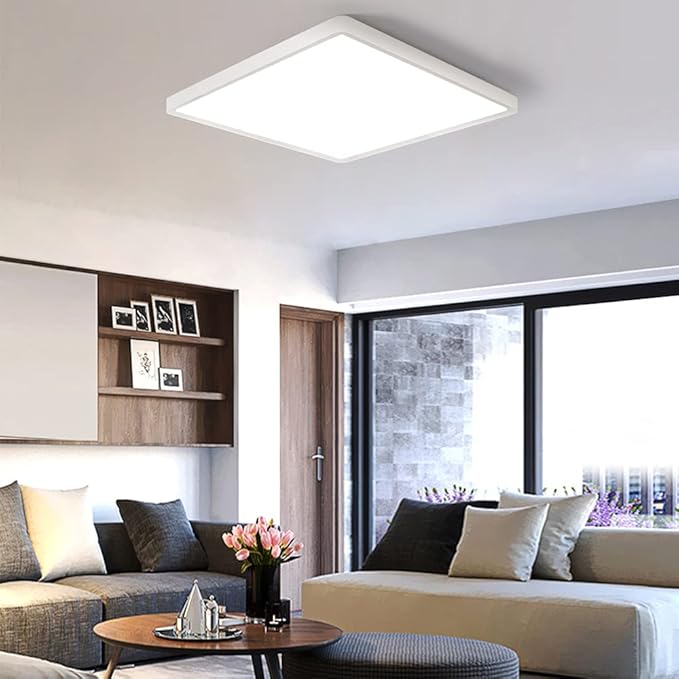 LED Flush Mount Ceiling Light Fixture, 6000K Cool White, 12inch 24W, 3200LM, Slim Flat Panel Lighting Fixture, Square Modern Ceiling Lamp for Bedroom, Kitchen, Living Room, Closet, Stairwell