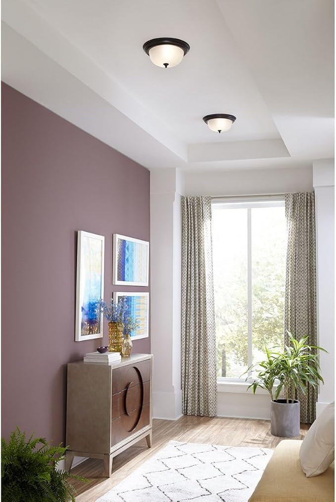 Progress Lighting 2-Light Ceiling Light, Flush Mount Ceiling Light Fixture for Interior Kitchen Lights, Hallway, Bedroom, Living Room, 13-1/4”, 5-7/8”, Antique Bronze, Alabaster Glass Shade