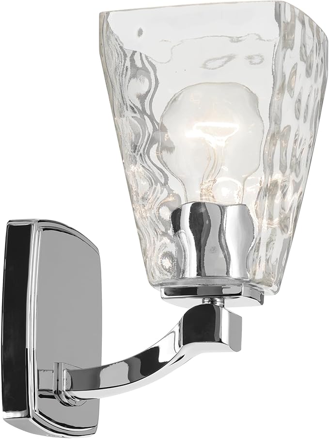Kichler Marant 5" 1-Light Wall Sconce Bathroom Vanity Light Fixture with Clear Water Glass in Chrome for Bathroom, Powder Room, Hallway (5" W x 9.5" H), 55214CHWTR