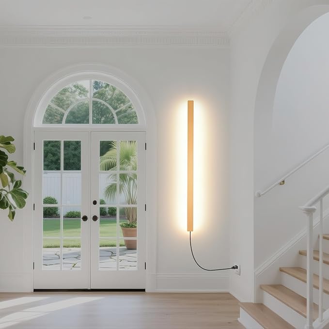 KELUOLY Modern Plug in Long Wall Sconce, 39" Gold Matte LED Wall Lights, 20W Warm White 3000K Acrylic Indoor Wall lamp, with 59" Plug Cable for Bedroom, Living Room, Hallway