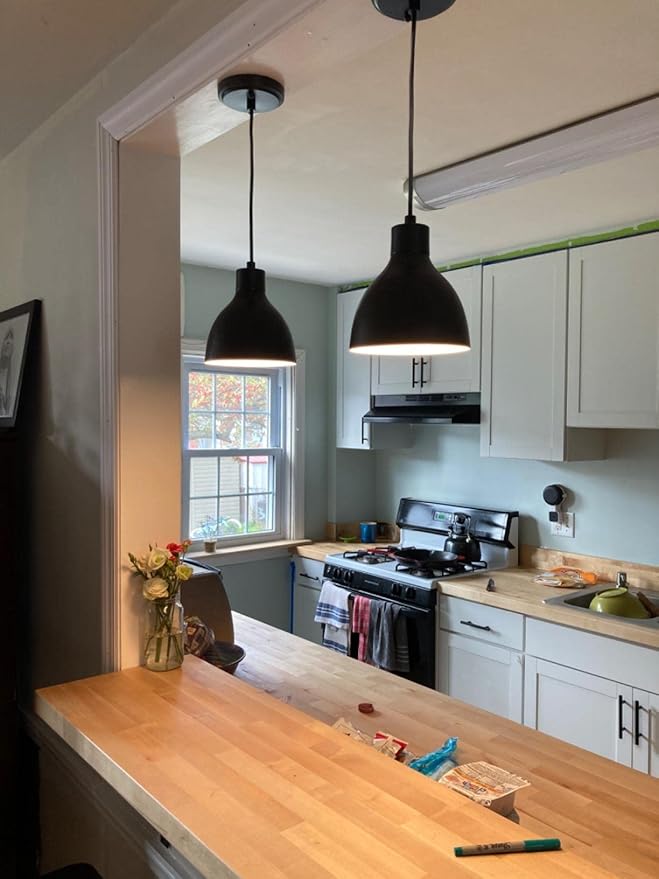 2 Pack Single Kitchen Island Mini Metal Drum Pendant Light Industrial Hanging Ceiling Light Fixtures for Over Sink Bar,Dining Room,Corridor,Entryway,Hallway