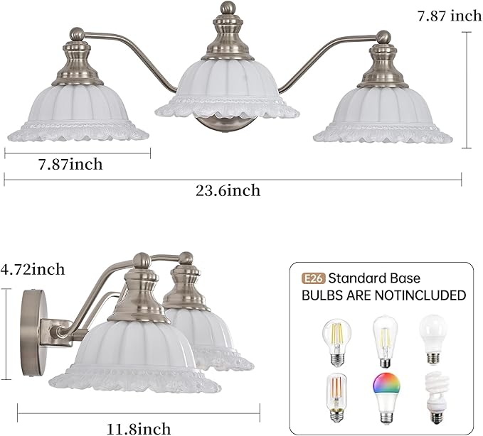 XIEDUN Brushed Nicke 3 Light Vanity Light Bathroom Vanity Light Fixture