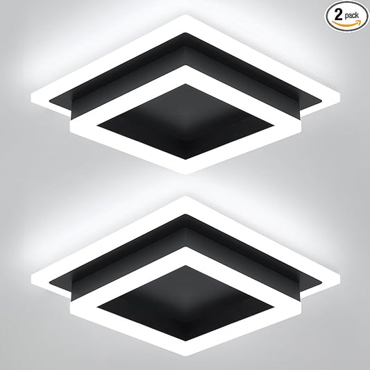 Modern LED Ceiling Light, Hallway Flush Mount Ceiling Light, 32W, 6000K, Black Square Hallway Lighting Fixtures for Living Room Kitchen Bedroom (Black) 2 Pack