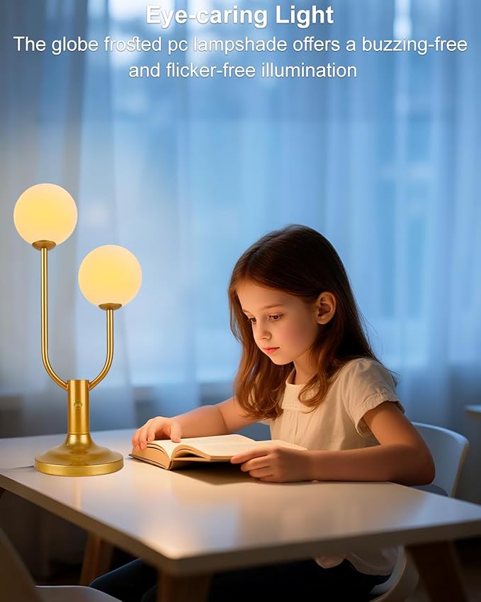 Lightdot Globe Table Lamp for Bedroom Mid Century Modern Gold Small Desk Lamp Dimmable 3000K Warmwhite Nightstands Lamp Bedside Table Lamp for Living Room Home Office(G9 Bulbs Included)