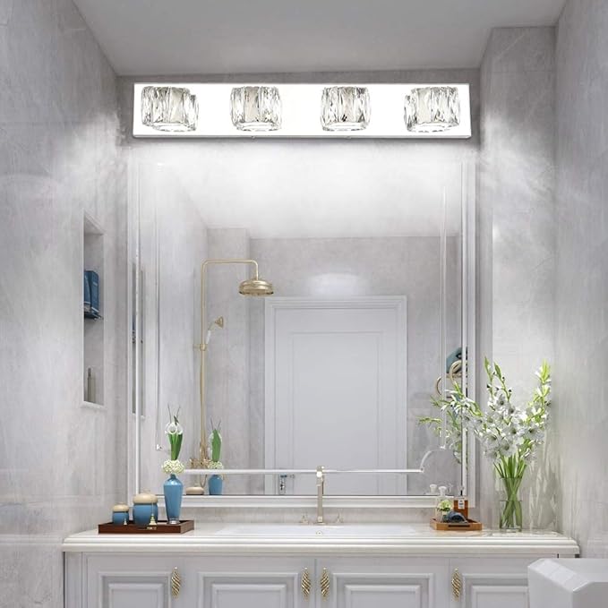 Aipsun 4 Lights Crystal Vanity Lights Over Mirror Modern Vanity Lights for Bathroom LED Light Fixtures,White Light