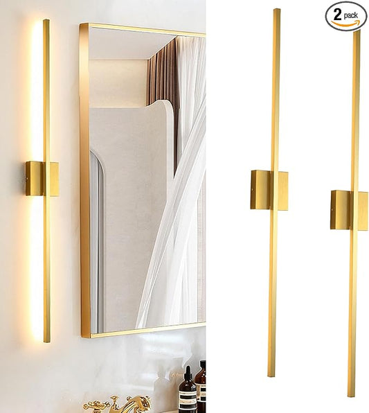 Wall Sconces Set of Two, LED Dimmable Sconces Wall Lighting, Brushed Gold Modern Wall Sconce Light for Bathroom, Living Room, Bedroom, Hardwied 3000K 40''