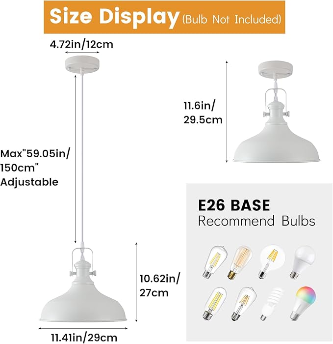 White Pendant Light, Modern Farmhouse Pendant Lights Kitchen Island, 11.41" Kitchen Pendant Lighting Over Island, Ceiling Hanging Light Fixture for Kitchen, Dining Room, 3 Pack