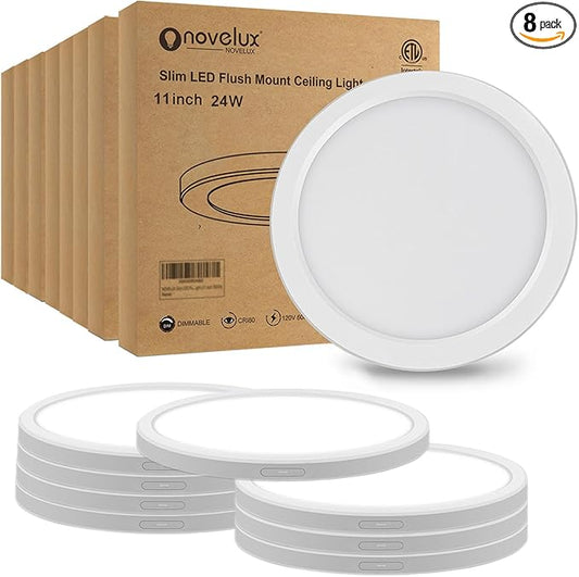 ETL Certified 11 inch LED Ceiling Light Flush Mount, Ultra Slim 0.63" Thick Round Flat Ceiling Lamps Dimmable 5000K Daylight Ceiling Light Fixture for Bathroom,Kitchen,Closet, 8 Pack White
