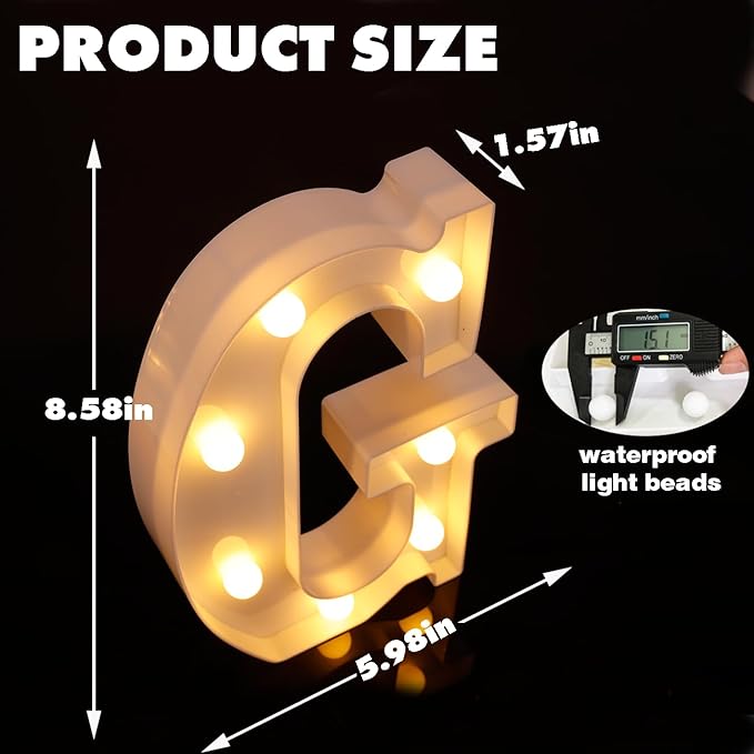 DyingSwan Small Led Marquee Letters, Light Up Letters, 8.58 Inch Led Letter Lights, Battery Powered Lighted Sign for Table, Party, Birthday, Christmas Decor (Letter G)