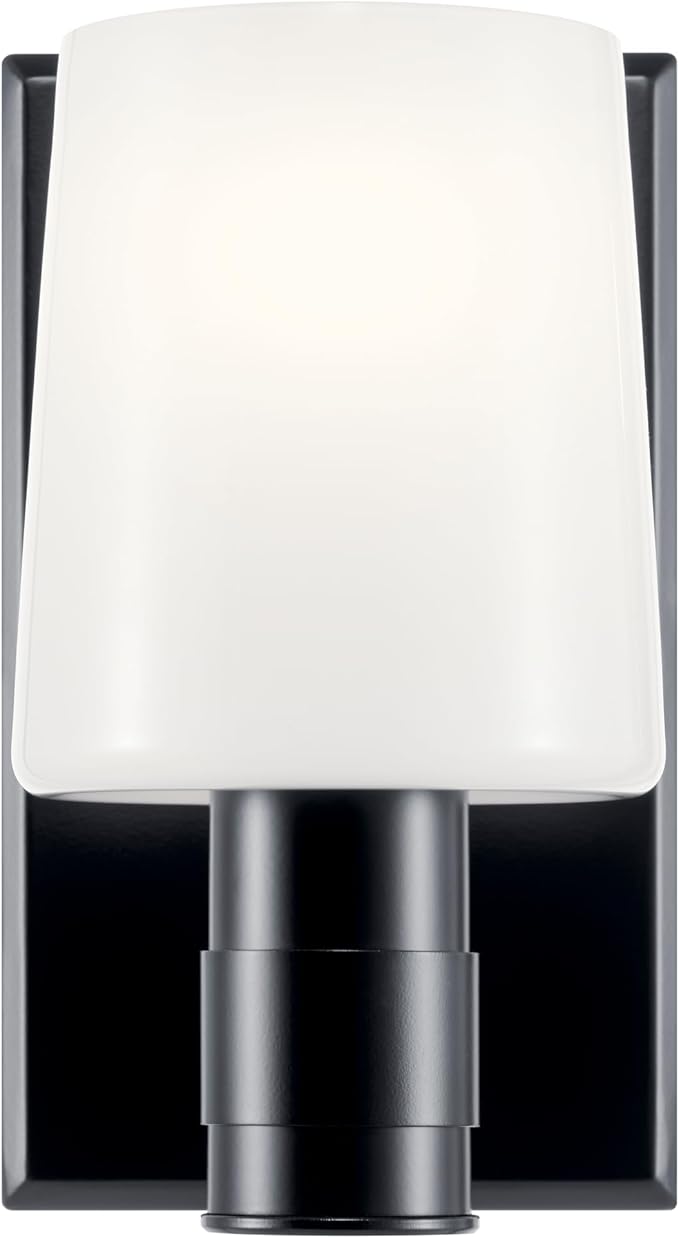 Kichler Adani 1-Light Wall Sconce, Modern Light with Opal Glass in Black, for Bathroom, Powder Room, Kitchen, Bedroom, or Hallway (8.5" x 5"), 55174BK
