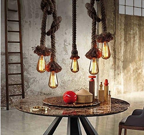 CTKcom 1 Head 1 Meter Vintage Hemp Rope Pendant Light Fixture E26/E27 Base, Vintage Ceiling Light Lamp,Retro Style for Dining Hall Restaurant Bar Lighting,110~130V, (Bulb not Included)