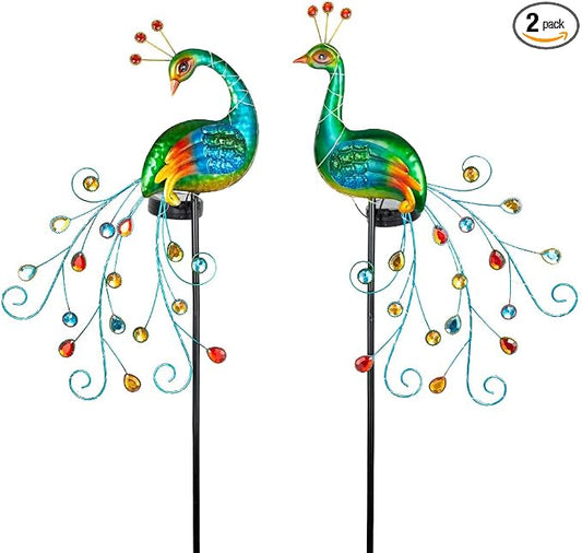 DREAMSOUL 2 Pack Peacock Solar Lights Outdoor, Tall Waterproof LED Outdoor Solar Lights for Yard Pathway Peacock Decor