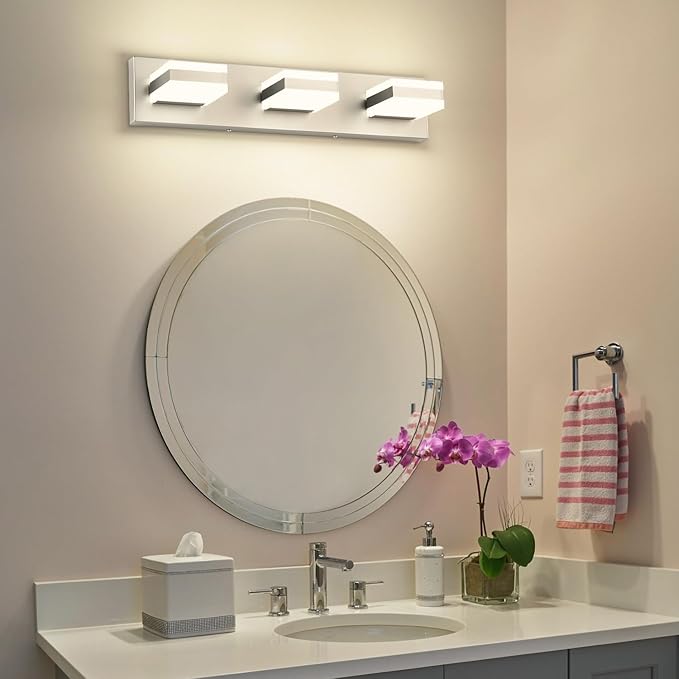 PRESDE 3-Light LED Bathroom Light Fixtures Over Mirror Brushed Nickel Vanity Light for Bathroom Modern Bath Wall Lighting Dimmable 5CCT