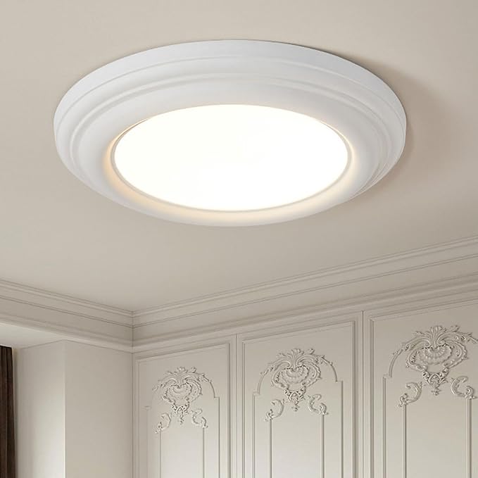 French Minimalist Ceiling Lamp with Resin Shade Flat Lighting Round Ceiling Lights for Bedrooms Suitable for Study and Master Bedroom