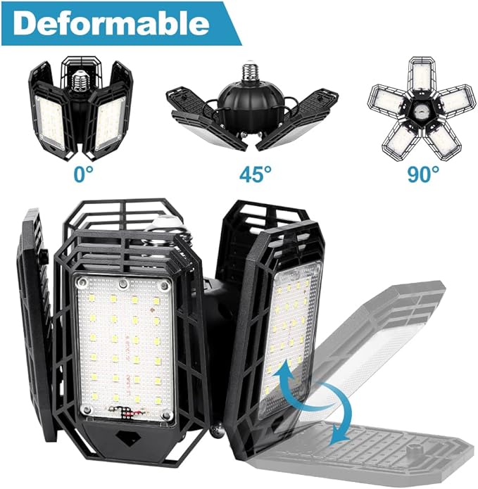 LED Garage Lights 4 Pack, Ceiling LED Shop Light 160W 16000LM 6500K Screw in Led Light with 5+1 Deformable Panels, Bright Led Lighting for Garage Workshop Basement Support E26/E27 Socket