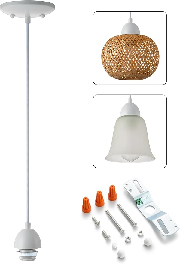 DIY Pendant Light Fixture Kit - White, Mini Island Pendant Lights for Kitchen, Make Modern & Farmhouse Hanging Light for Yourself, Adjustable Height, 1 Pack（Shade and Bulb Not Included）