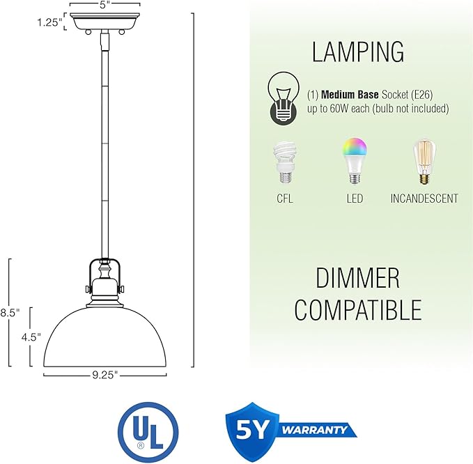 Kira Home Belle 9" Contemporary Industrial Pendant Light, Adjustable Length + Shade Swivel Joint, Brushed Nickel Finish