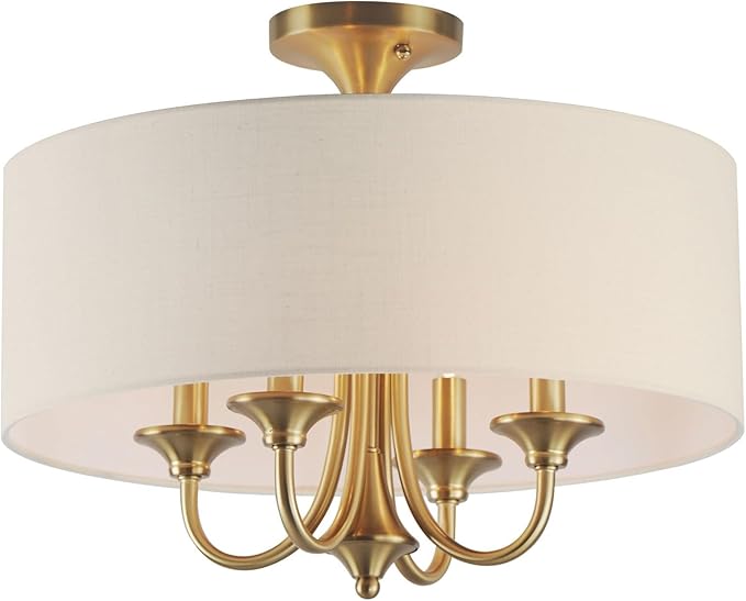 Maxim Lighting Bongo 4-Light Pendant/Semi-Flush Mount | Natural Aged Brass Finish | Linen Shade | Convertible Pendant Ceiling Light | 10013OMNAB