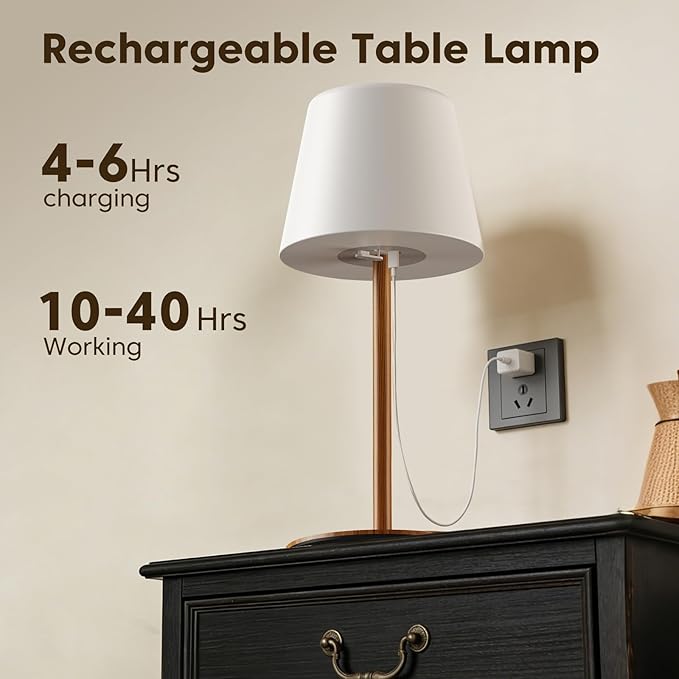 NEEZUKAR Cordless Table Lamp for Bedroom,Rechargeable IP65 Waterproof Shower Lamp with Battery Operated, Touch Dimmable LED Desk Light for Bathroom,Kitchen,Outdoor Patio (Wood Grain)