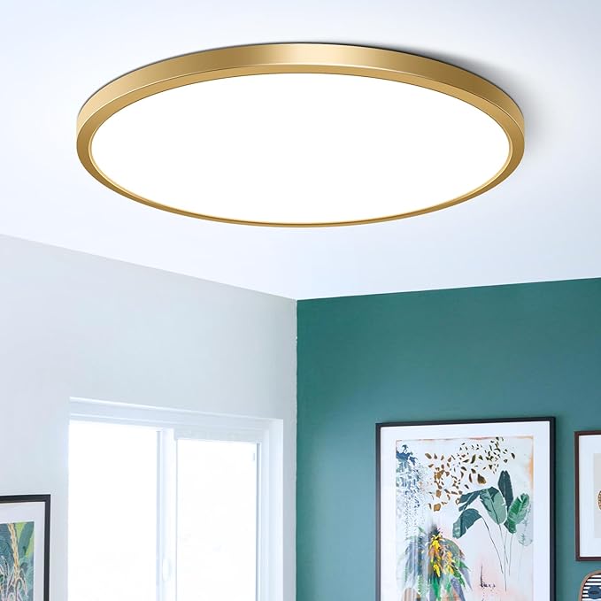 15.7Inch Gold Flush Mount Ceiling Light Fixture , 32W(320W Equivalent), 3800LM, 6000K Cool White, IP40, Flat Modern Round LED Ceiling Lights for Bedrooms, Living Rooms, Bathrooms, Stairwells, etc.