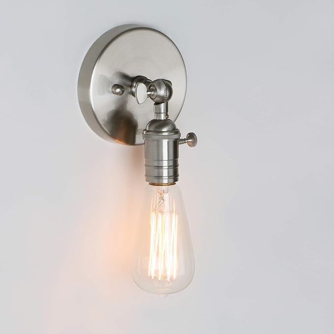 PERMO Single Sconce Mini Vintage Wall Sconce with On/Off Switch Hardwired Wall Mount Lamps Decorative Wall Lighting for Bedroom Hallway Bathroom (Brushed Nickel)