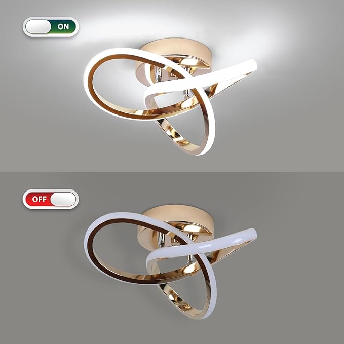 CANEOE Modern LED Ceiling Light, 6000K Gold Led Hallway Ceiling Light Fixtures, Curved Design Semi Flush Mount Ceiling Lights for Hallway Bathroom Kitchen Entryway Stair Ceiling Lamp (No Dimmble)