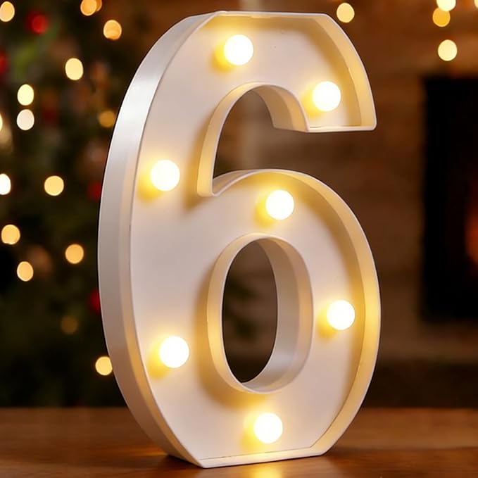 LED Marquee Numbers, Small Light Up Numbers for Party, 8.58 Inch Battery Powered Lighted Number for Birthday, Night Light, Table or Home Decor (Number 6)