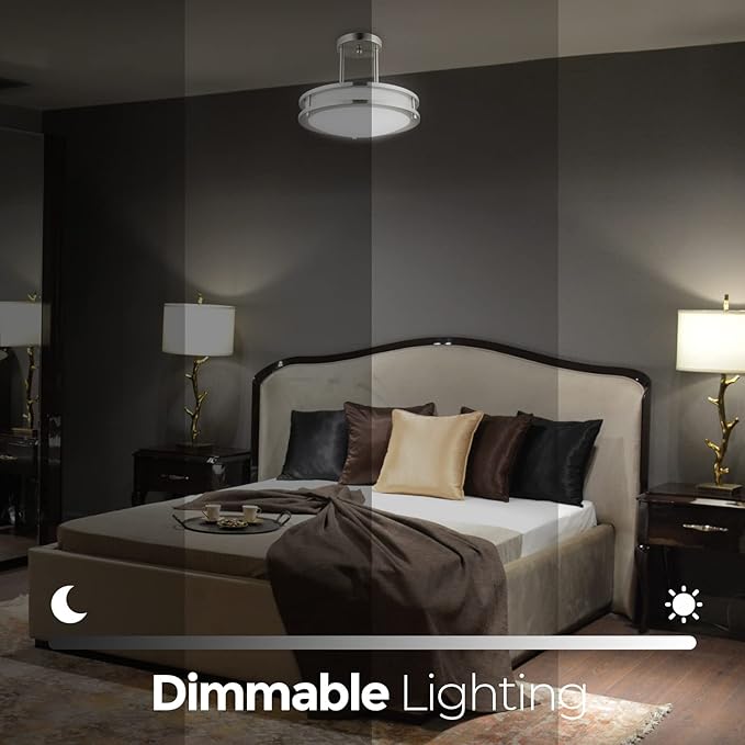 Diodesy- 12 Inch Semi Flush Mount Ceiling Light Fixture with Double Band Trim Brushed Nickel 15W 1050 Lumen 30K/40K/50K CCT Selectable Dimmable- Modern Close to Ceiling for Living Room Bedroom Kitchen