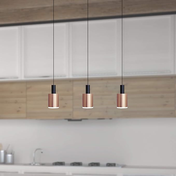 Virgo 3 Mini Pendant Lighting Black-Copper - LED Hanging Light Fixture for Kitchen Island, Bar, Foyer - Cluster Pendants - Dimmable, Adjustable Wire, Lamp Bulb Included