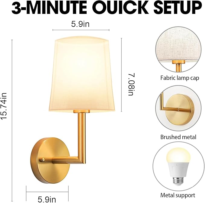 JKEYES Battery Operated Wall Sconces Set of Two, Gold Cordless Wall Sconce with 10000mAh RGB Dimmable Detachable Rechargeable Bulbs, 12 Colors Sconces Wall Decor for Bedroom Living Room Hallway