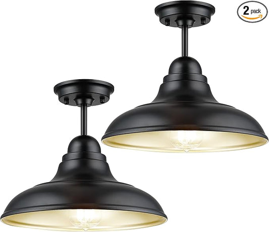 Farmhouse Semi Flush Mount Ceiling Lights, Modern Ceiling Light Fixture with Black Finish for Kitchen, Hallway, Entryway, Dining Room, Bedroom, Cafe, Bar, Living Room, 12"