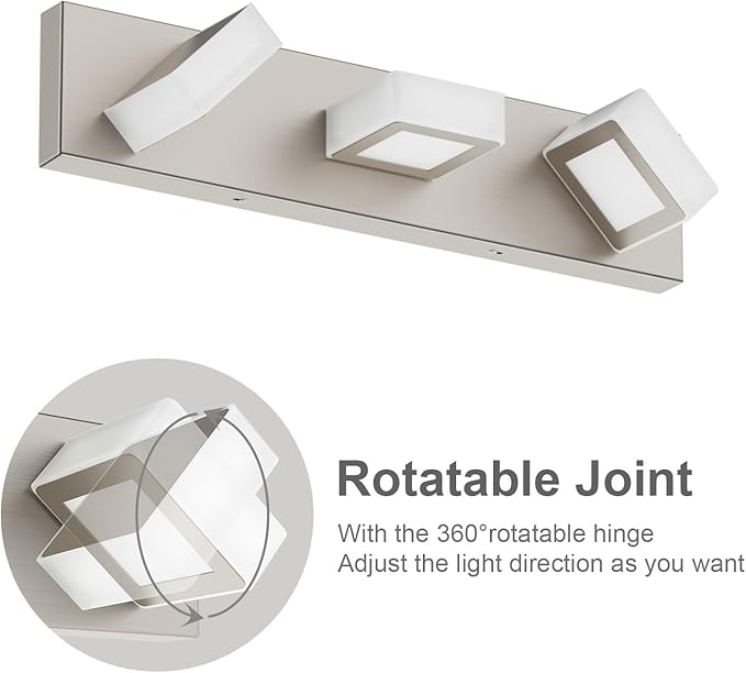 Ralbay Brushed Nickel Bathroom Vanity Lights Metal Acrylic LED Modern Bathroom Wall Lighting Fixtures Brushed Nickel