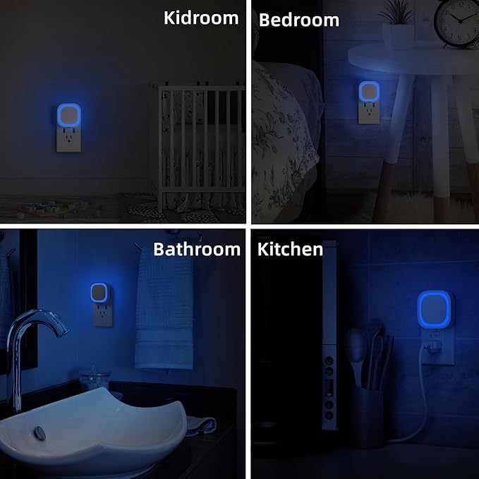 YUNLEX 6 Pack Azure Night Light, Crisp Modern Glow with Dimmable Soft Light & Indirect Reflection, Auto Dusk to Dawn Sensor, Plug in LED Nightlight for Bathroom,Toilet, Kitchen Counter, Modern Decor