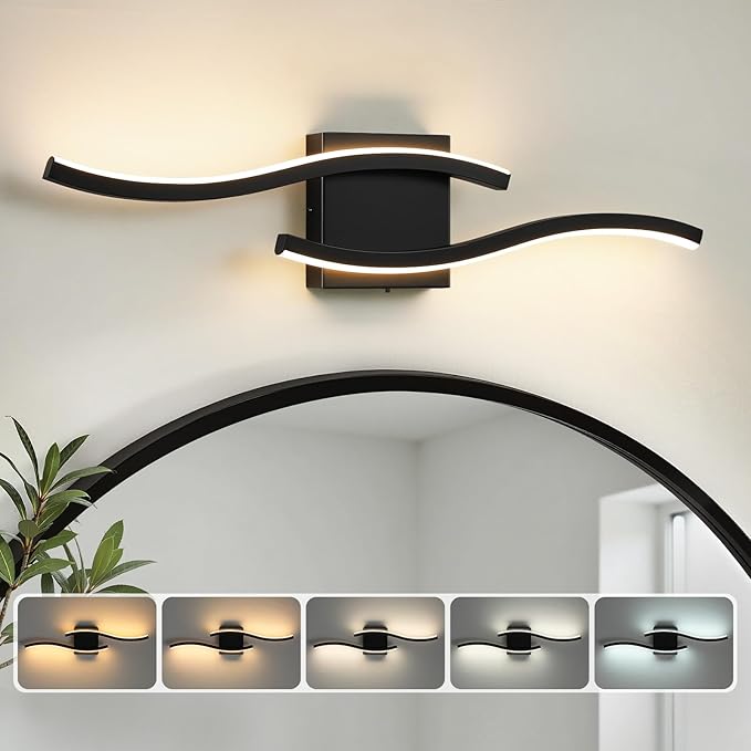 WOSHITU Bathroom Vanity Lights Over Mirror: 23.6 Inch 24W Black LED Bathroom Lighting Fixtures 5CCT Dimmable 2700-5000K Vanity Lighting Modern Bath Sconces Wall Light for Mirror Bedroom Living Room
