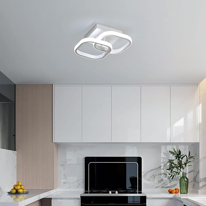 Small LED Hallway Ceiling Light, 2 Square Frames Modern Ceiling Light, 6500K Flush Mount Ceiling Light Fixtures for Hallway Living Room Bedroom Kitchen Closet, White