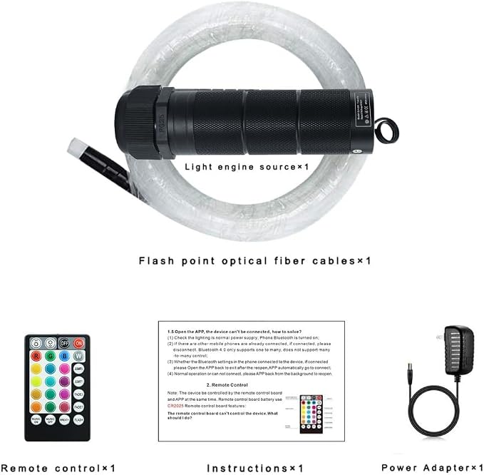 AKEPO 6W RGBW Fiber Optic Curtain Lights Kit, Waterfall Curtain Light for Home Decoration with Flash Point Fiber Optical Cables 200 Strands 0.03in/0.75mm 6.5ft/2m