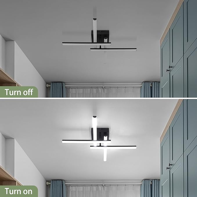 ElDISUNY Modem LED Ceiling Light, 24w Black Sputnik Ceiling Light, 6500K Cool White Flush Mount Ceiling Light Fixture for Bedroom Hallway Living Room Dining Room Coridor Kitchen